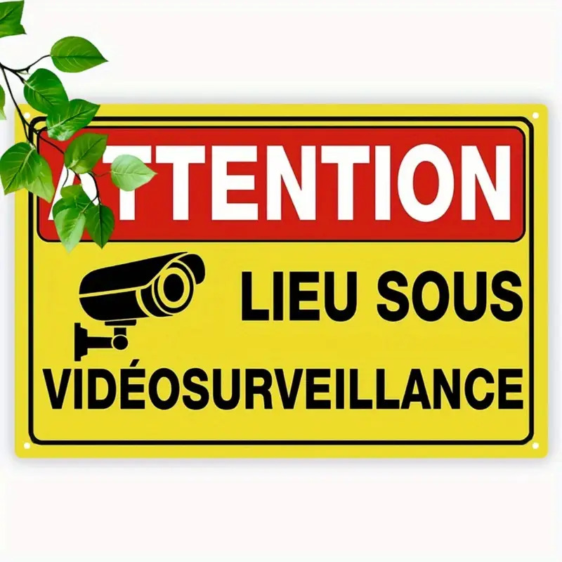 TEMU Plaque d'avertissement de caméra de sécurité vintage française 2D plate, 1 pièce - ' CCTV -cambriolage avec français (Attention : Surveillance