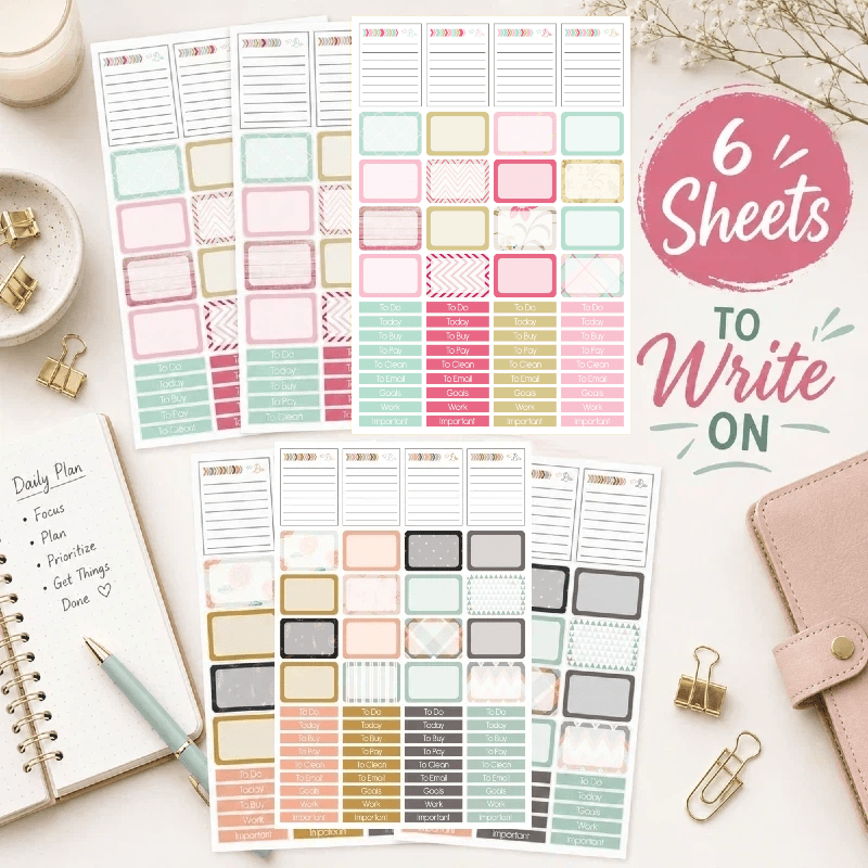 TEMU 6 Fogli / 336 Adesivi Etichette Scrivibili | Adesivi per Planner e per Scrapbooking Fai da Te, Pianificazione Quotidiana, Decorazioni Festive e