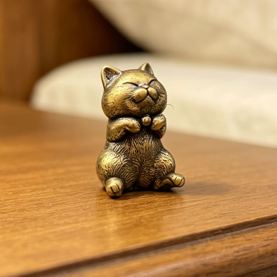 TEMU 【商品名】 レトロ 真鍮 ベル クローズドアイ チューブイ 猫 小型像 オーナメント 大人向け レトロ 本棚 デスクトップ ベッドサイドテーブル メタル 猫 デコレーション ハロウィン 感謝祭 クリスマス デコレーション コレクタブル フィギュア