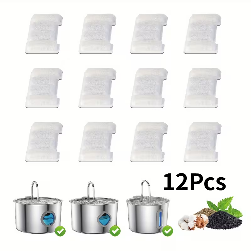 TEMU 8/12pcs Cat Water Fountain Filter Cartridge, Replacement Filter Cartridge For Pet Water Fountains, Suitable For Automatic Pet Cat And Dog Water