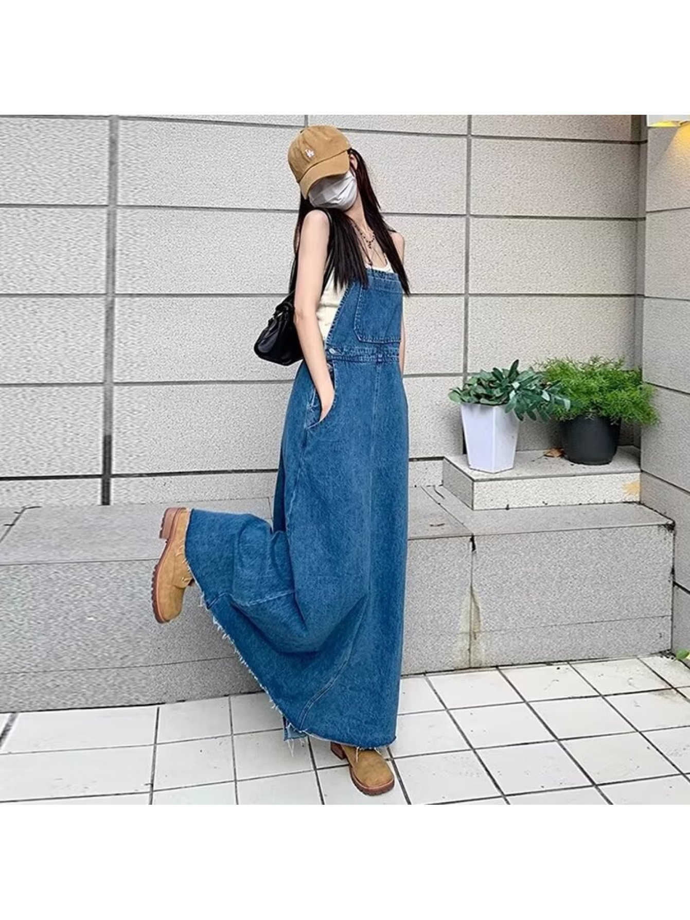 90s denim overall dress Lucille Washed Denim Overall Dress – Lena Layne main image 0
