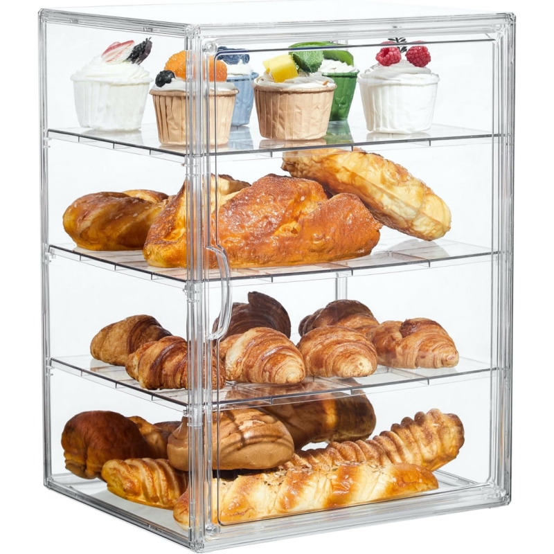 TEMU Large Clear Bread Bin With Door & Adjustable Shelves - 4-tier Transparent Bread Box Suitable For Kitchen, Bakery Display Case For Loaves, Cakes,