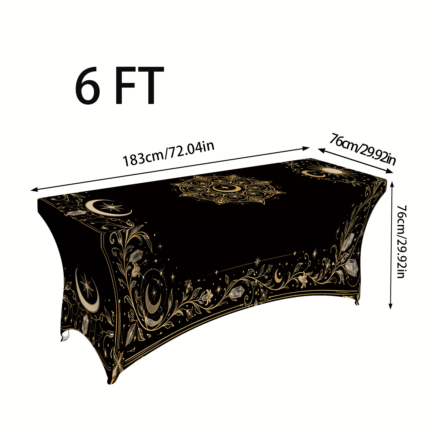 TEMU 1pc Black & Moon Tablecloth Suitable For Halloween Thanksgiving Themed Parties, Stretchable Rectangular Table Cover With Dark Pattern, Machine