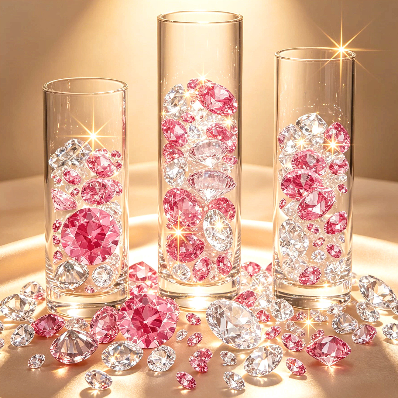 TEMU 833pcs, Sparkling Transparent And Pink Fake Diamonds Crystals, Vase Fillers, Shiny Acrylic Diamonds, Crafts, Home Decor, Wedding Decor, Table ,