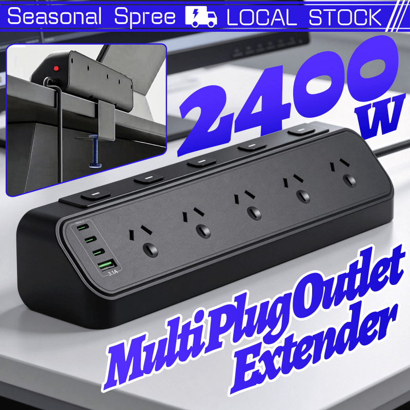 TEMU Desk Clamp Power Board - Powerboard Individual Switch Usb C | 5 Ac Outlets, 4usb Ports, Extension Cord Protected, 2400w Overloard Protection,