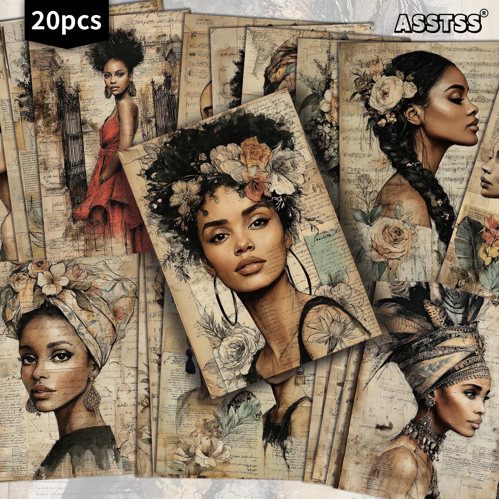 TEMU 20pcs Asstss (package/box) Suitable For Junk Journaling & Scrapbooking - Vintage African Women Postcards With Retro Pinup Illustrations, 4x6