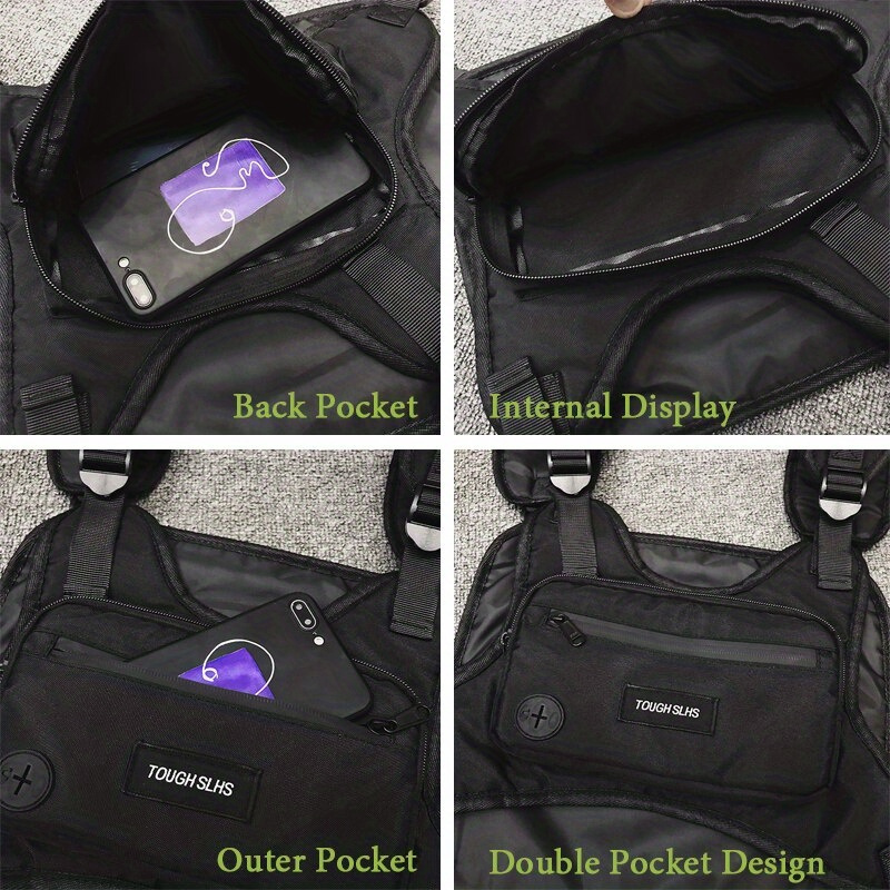 TEMU Fashionable Men's Chest Bag Set | Street Style Hip-, Large-capacity Waist Bag, Unisex, Suitable For Travel, Shopping, Storing Small Items