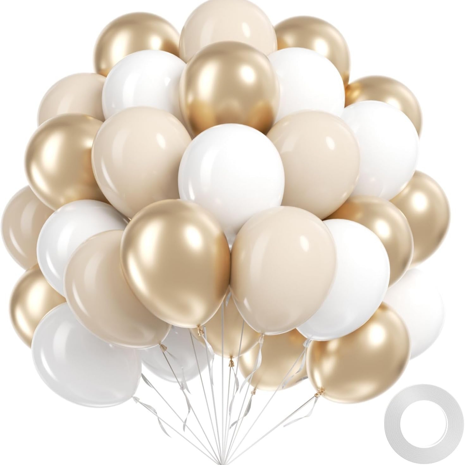 25pcs Golden And White Balloons 10inch With Metallic White Balloons For Engagement Wedding Birthday Bride Shower Party Decorations, For Halloween, Christmas