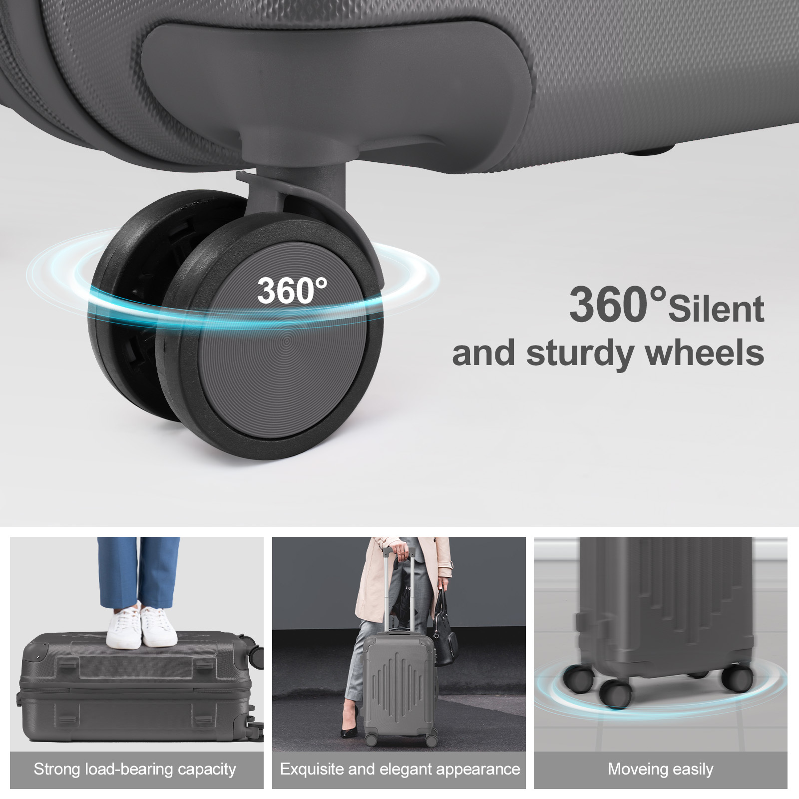 2pcs 20&*;+12&*; Hardside Luggage Set Carry-On Checked Suitcases w/  Spinner Wheels Lightweight Travel Luggage, Rose Golden/ Black/ Dark G