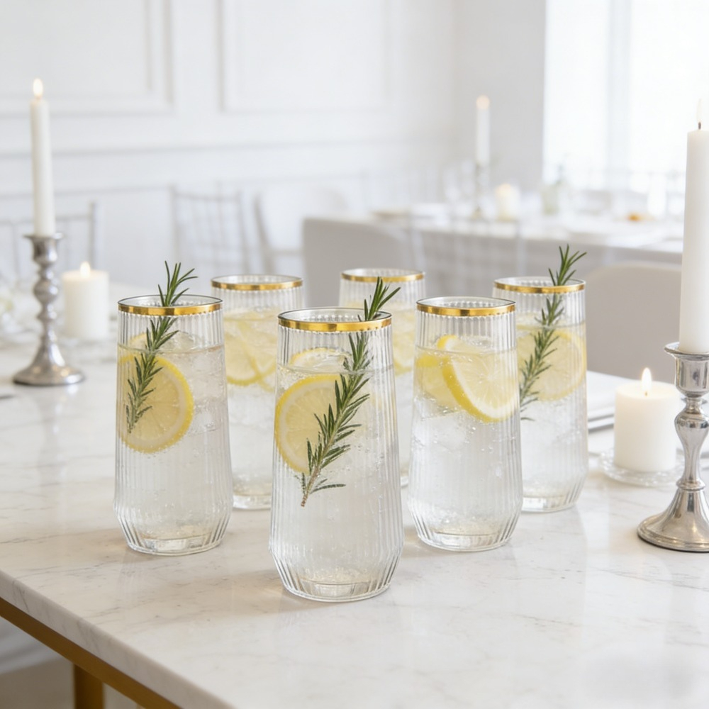 Juego de 8 copas de vino sin pie elegantes de 9 oz para Año Nuevo, con borde dorado transparente, vasos para helado, copas de champán con borde dorado, copas de cóctel transparente irrotables, adecuadas para bodas, Día de San Valentín, fiestas de Año Nuevo, cumpleaños, fiestas y celebraciones