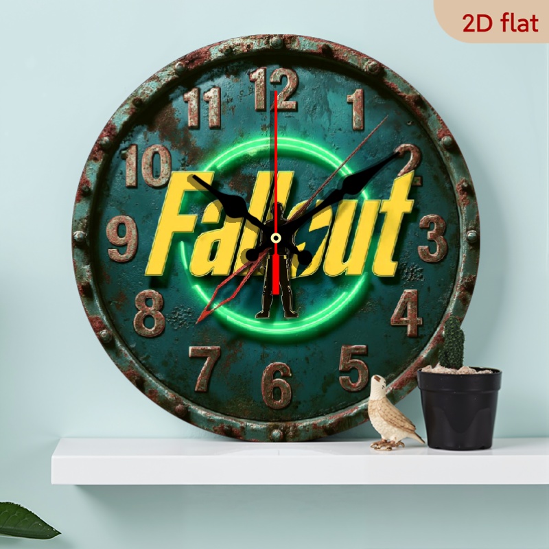 TEMU 10inch Vintage Silent Wall Clock, Featuring A 2d Flatprinted Skeleton Neon Light Sign. This Decorative Plaque Of Artificial Wood And Is