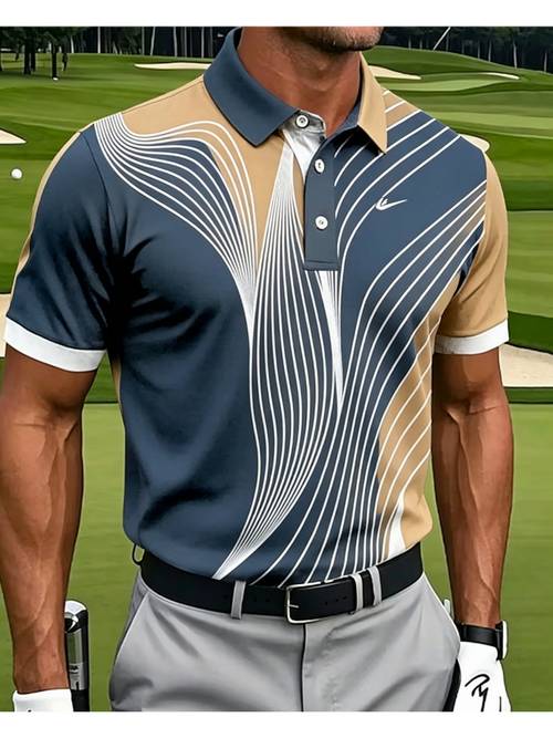 item picture print design not textured mens casual athletic short sleeve geometric lines and golf pattern print polyester fabric machine washable breathable regular fit suitable for daily casual athletic wear print shirt