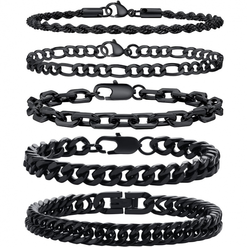 TEMU 5pcs Set Men's & Women's Bohemian Cuba Chain Bracelets - 19cm Retro Cuban Link Set For Daily Wear & Parties, Unisex (no Plating Required)