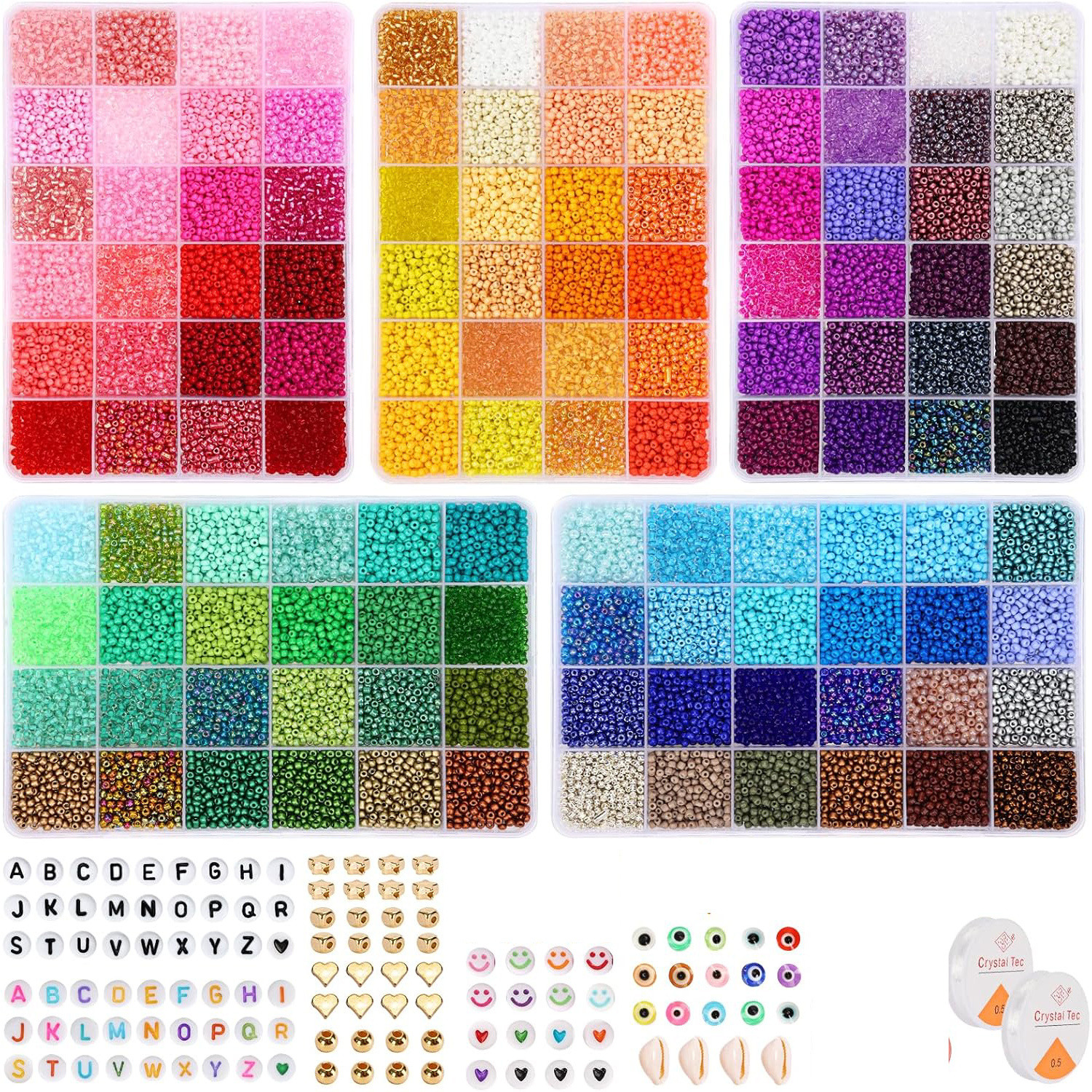 TEMU Kit per braccialetti dell'amicizia con perline di vetro da 3 mm - 13000 pezzi, 120 colori, 36000 perline da 3 mm per di braccialetti con perline