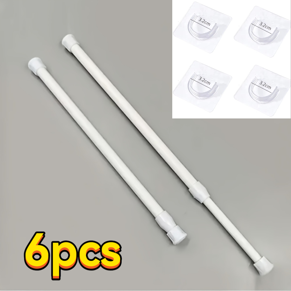 TEMU 6pcs No-drill Telescopic Rod Set, For Bathroom Curtains, Wardrobe Hanging, Wall-friendly And , Space- Solution For Rentals And Small Apartments