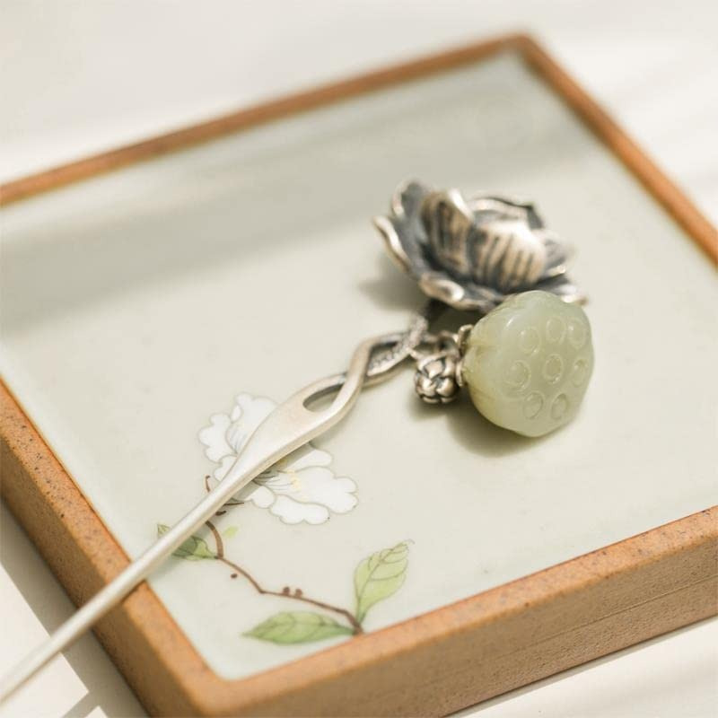 s925   for lotus flower hairpin chinese hanfu style hair sticks retro handmade hair clip hair accories for women girls long hair for lotus flower Product details 1