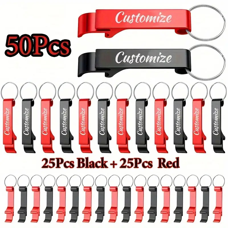 TEMU 50pcs Personalized Custom Aluminum Bottle Openers - Lightweight And Durable, 25 Black And 25 Red, Suitable For Home, Office, Parties, Camping,