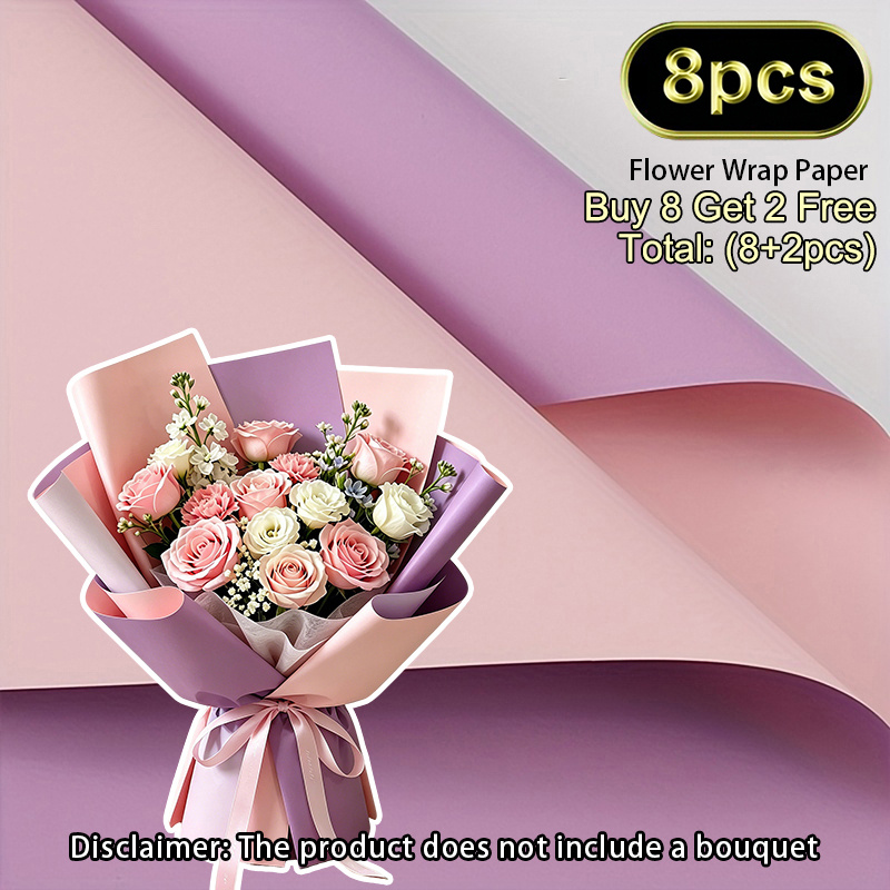TEMU 8pcs (buy 8 Get 2, 8+2pcs) Dual-color Oya Paper, Solid Color Double-sided Floral Wrapping Paper, Premium Flower Wrapping Paper, Universal Style,