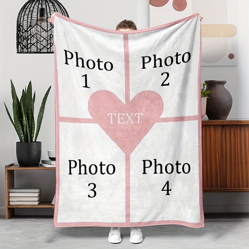 Image of Personalized Photo Customization Heart-shaped Flange Velvet Blanket - 280gsm, Soft And Lightweight, Suitable For Sofas,, Outdoor Use - Perfect Gift For , Use, Air-conditioned Rooms In Summer