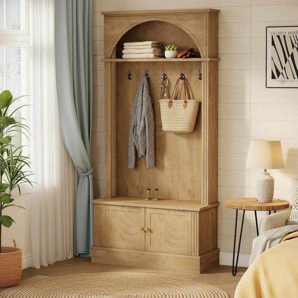 4-in-1 Entryway Hall Tree with Bench - Shoe Storage & Hooks