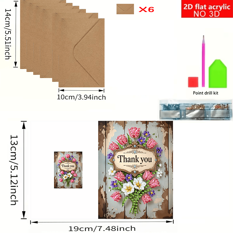 TEMU 6 stuks 2D Platte Print Nieuw Origineel Ontwerp Werk 6 stuks Diamant Schilderen Kaart Set Leuk Retro Bloemmotief Ontwerp met Strass Versiering