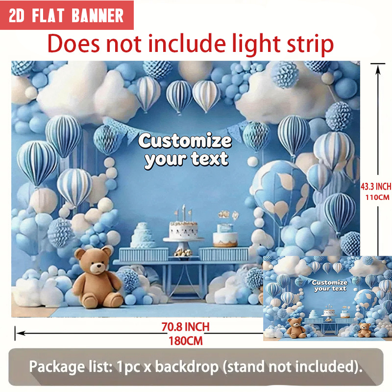 TEMU 2d Flat, 2d Flat - 2d Flat Banner, 1pc Shower Theme Party Backdrop With Custom Photo And Name Text, Blue Balloons And Clouds Design, Customize