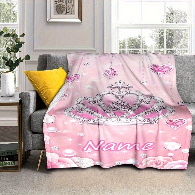 Custom Name/Text Princess Blanket with Pink Crown Design