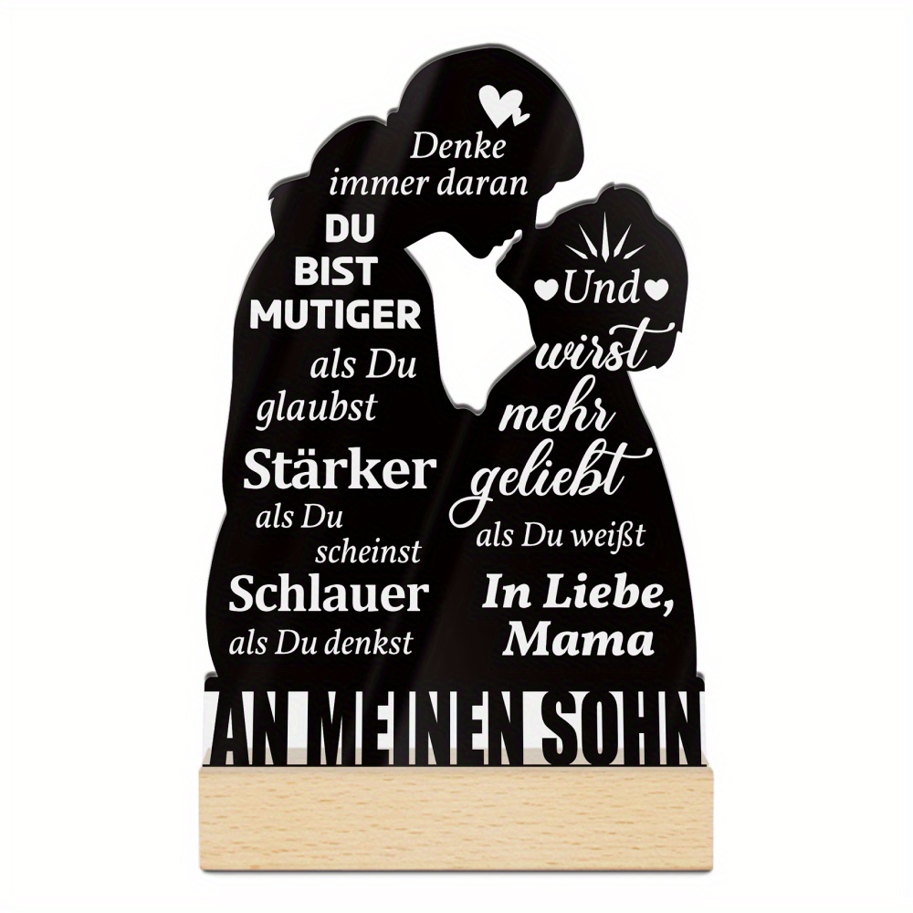 E-shop 2D Flache Putuo Deko . Deutsch Acryl Schild Holzsockel Tischdeko, "Ich denke immer daran, dass du bist", Schreibtischdekoration für Home