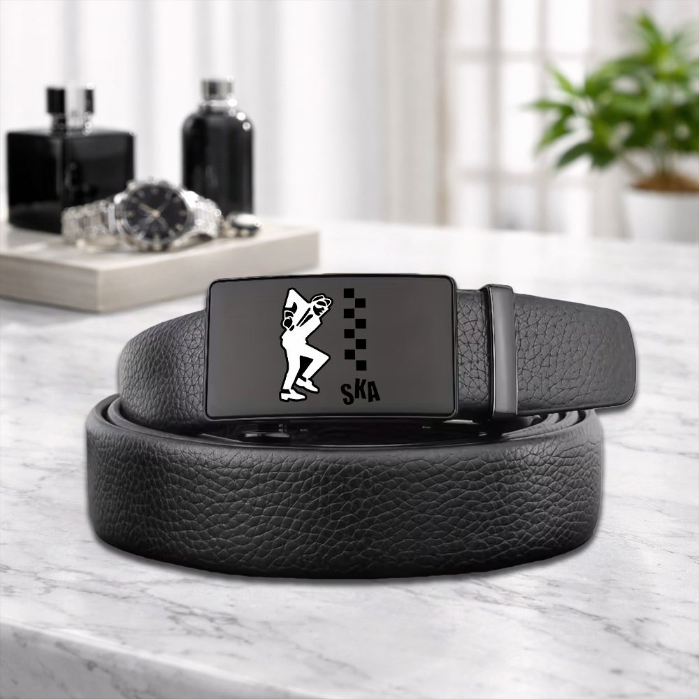 TEMU 1pc Ska Dancer Logo Men's Business Fashion Belt - Automatic Design For Easy And Time-saving Adjustment - Natural And - Suitable For Pairing With