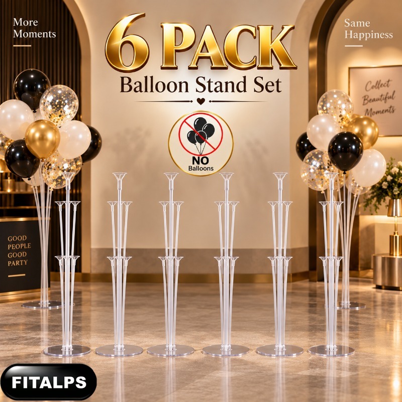 TEMU 6-pack Adjustable Balloon Stand Set With Weighted Bases, Reusable Balloon Display Towers For Tabletop & Floor Decorations, Easy Assembly Party