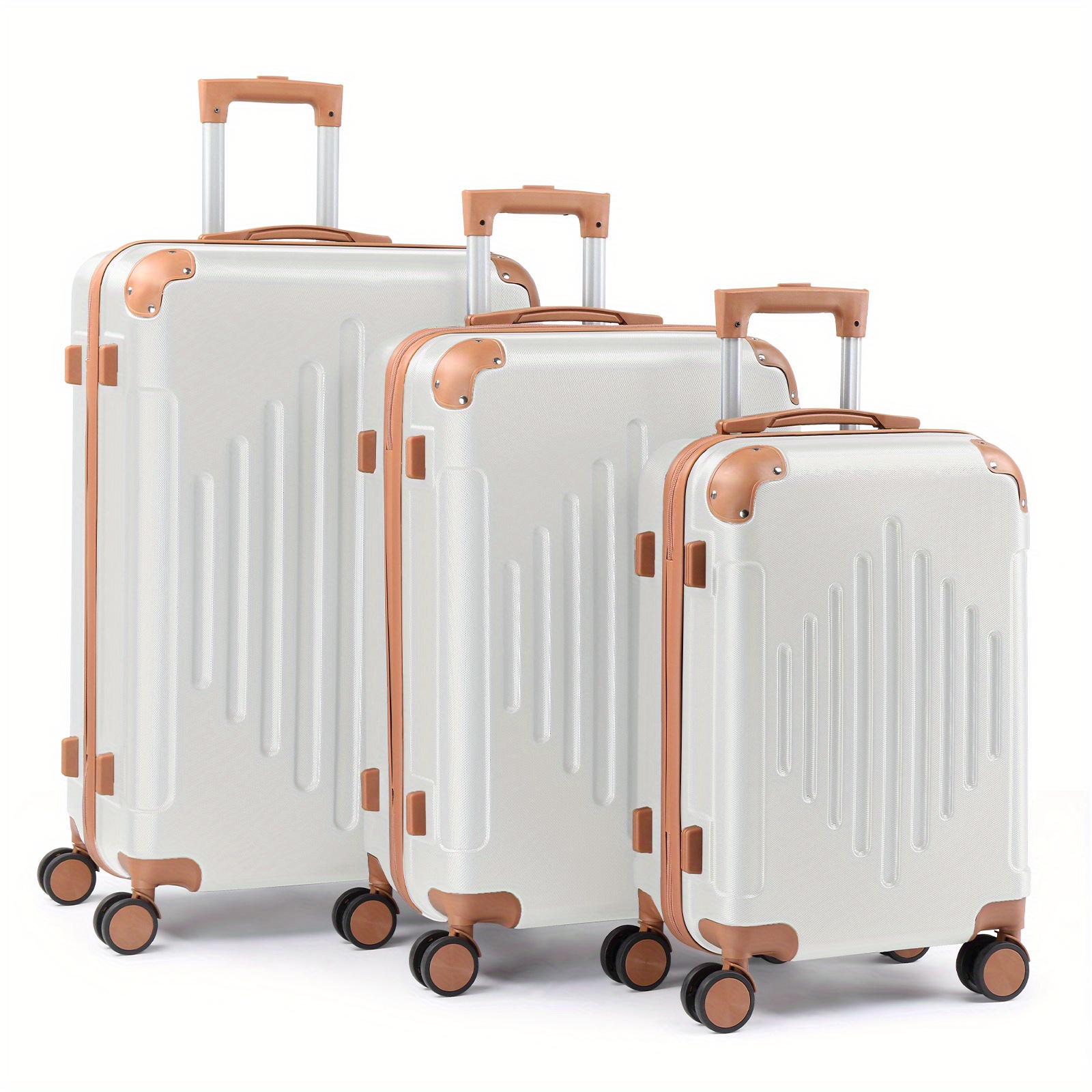 TEMU 3pcs Luggage With Corner Protectors, 20/ 24/ 28-inch, Durable Hard Shell, 360 Spinner Wheels, Multifunctional Large Capacity, Lightweight Travel