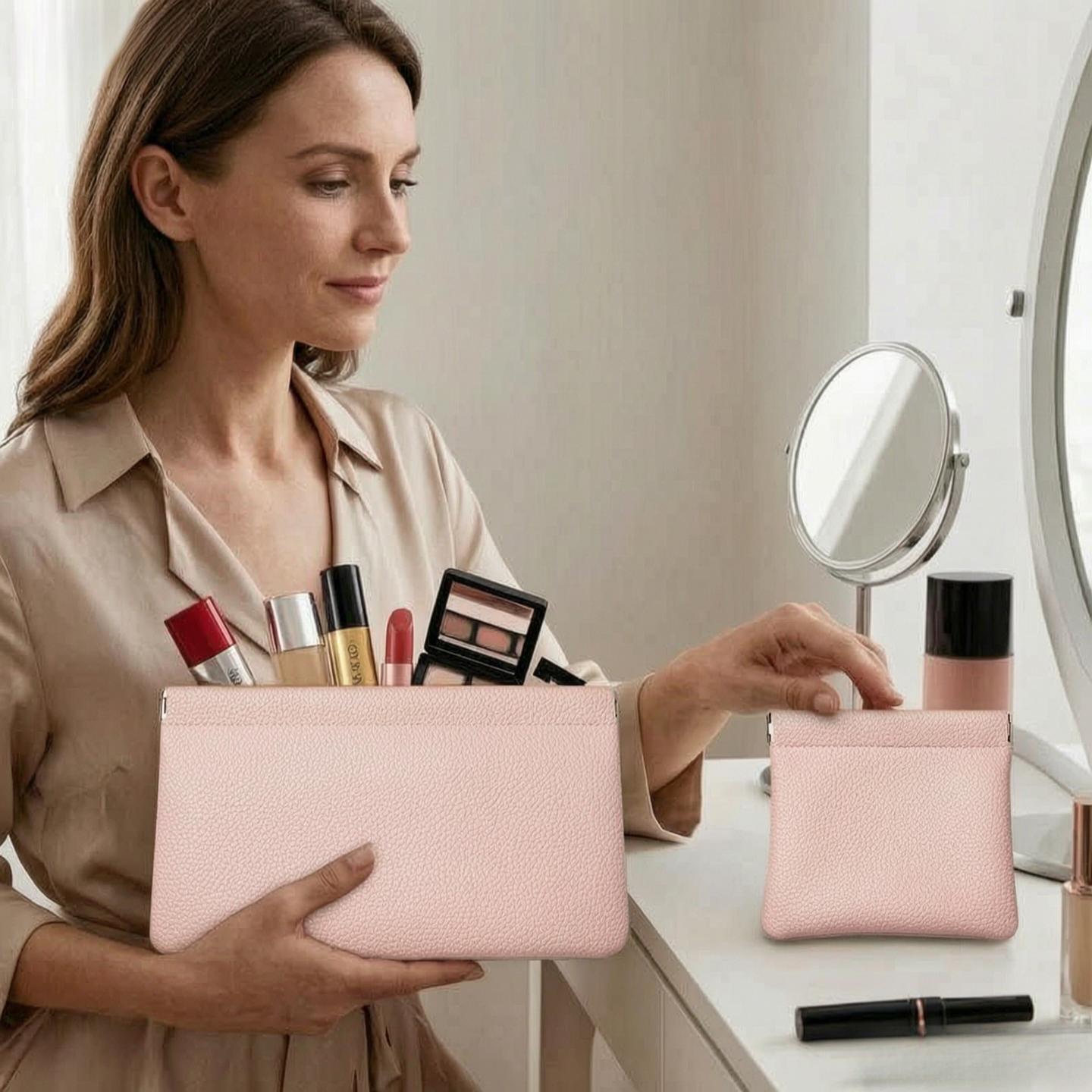 TEMU 2pcs Multi-functional , Lychee Texture Coin Purse, Large Long Portable Storage Pouch For Men And Women, Small Wallet, Automatic Closure Clutch,