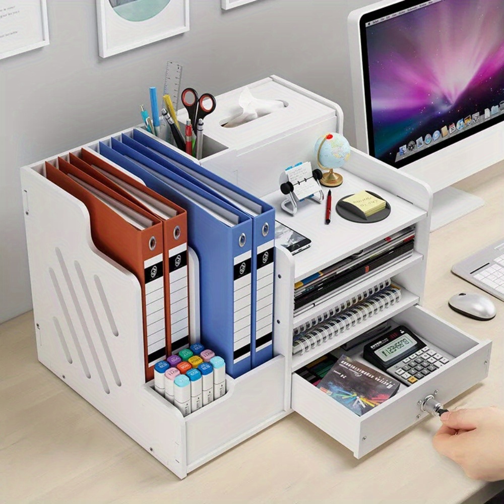 TEMU 1pc Organisateur de Bureau Multicouche - Rangement Spacieux pour Fichiers avec Étagères et Tiroirs pour Organisation de de Travail,