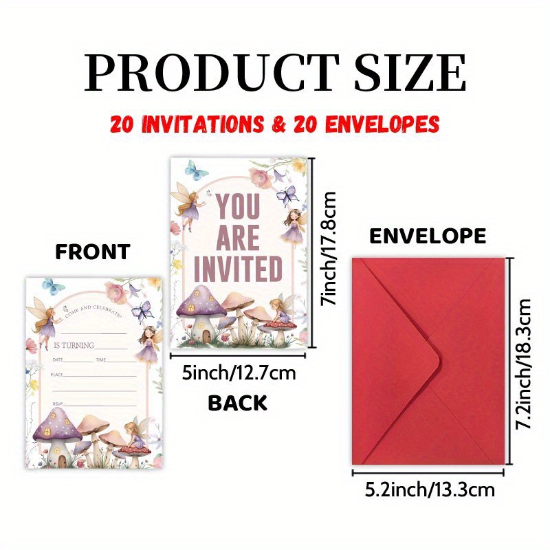 TEMU Invitation Set Including 20 Cards And 20 Envelopes, Featuring A Cartoon Fairy Tale Theme For Celebrating Milestone Birthdays. Ideal For Invites