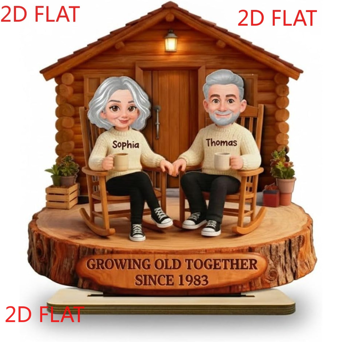 TEMU 2d Flat, 1pc Personalized Elderly Couple Wooden Ornament - Names & Wedding Anniversary Gift Suitable For Couple, Tabletop Decor With Rocking