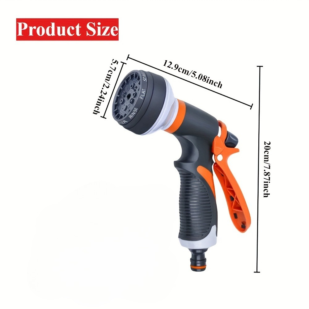 TEMU Pistolet de tuyau d'arrosage haute pression - Jet réglable, légère et durable avec poignée ergonomique orange et noire, filetage universel pour