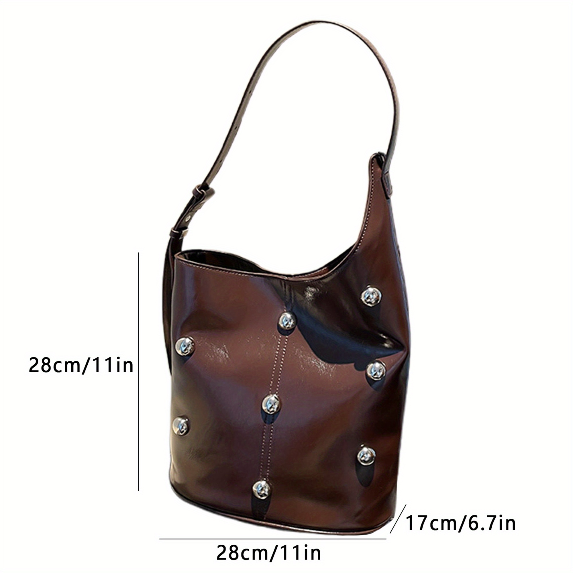 womens vintage steam punk shoulder bag large capacity lightweight bucket handbag with adjustable strap magnetic closure rivet accents coffee light   black vintage handbag steampunk accessory polyester lined interior