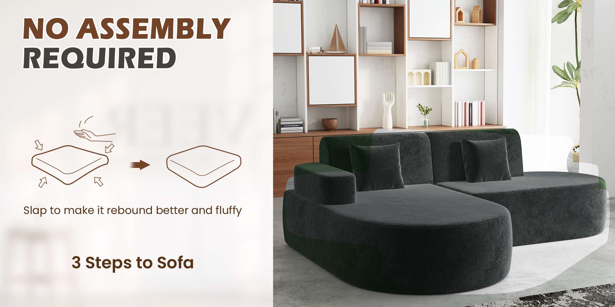 Modern L-Shaped Sectional Sofa with Chaise Lounge - Deep Seat Corner Couch, Boneless Cushion Design & Plush Sponge-Filled, Gray/Black/Beige/Green, Easy Assembly Contemporary Living Room & Bedroom Furniture, Space-Saving Modular Sofa for Apartments &