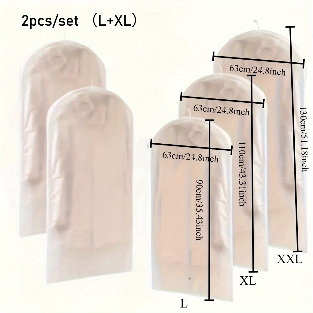 Image of 2pcs Space- Hanging Garment Bag With Self-compression Zipper, Single Garment Bags Can Store 3~5 Clothes, Dust Cover Clothing Storage Bags For Down Coat (l+xl, Xl+xxl)