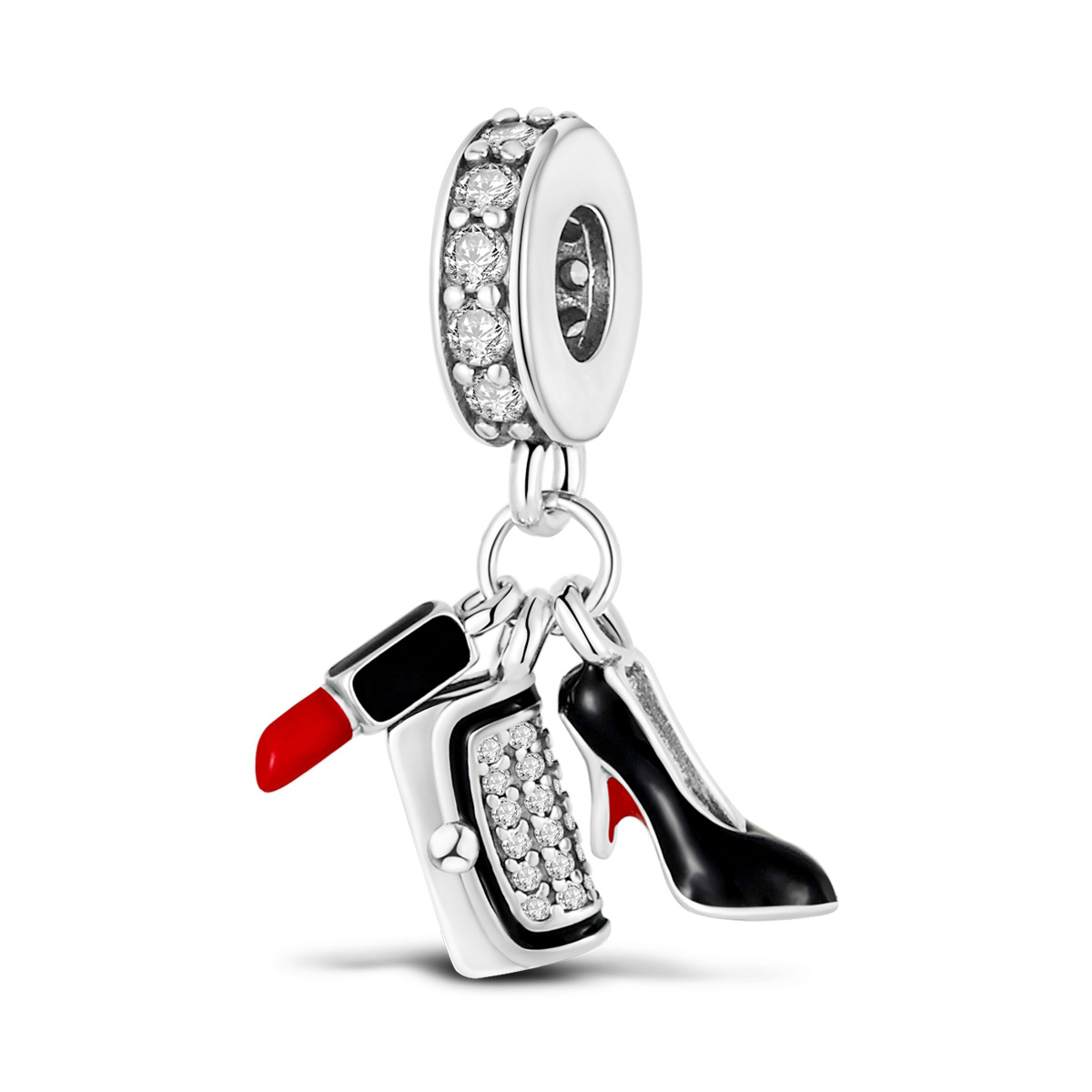 TEMU This S925 Silver-plated Lipstick, High-heeled Shoe, And Bag Charm Is A Stylish And , Jewelry Making, Such As Original Bracelets, Bangles, Or
