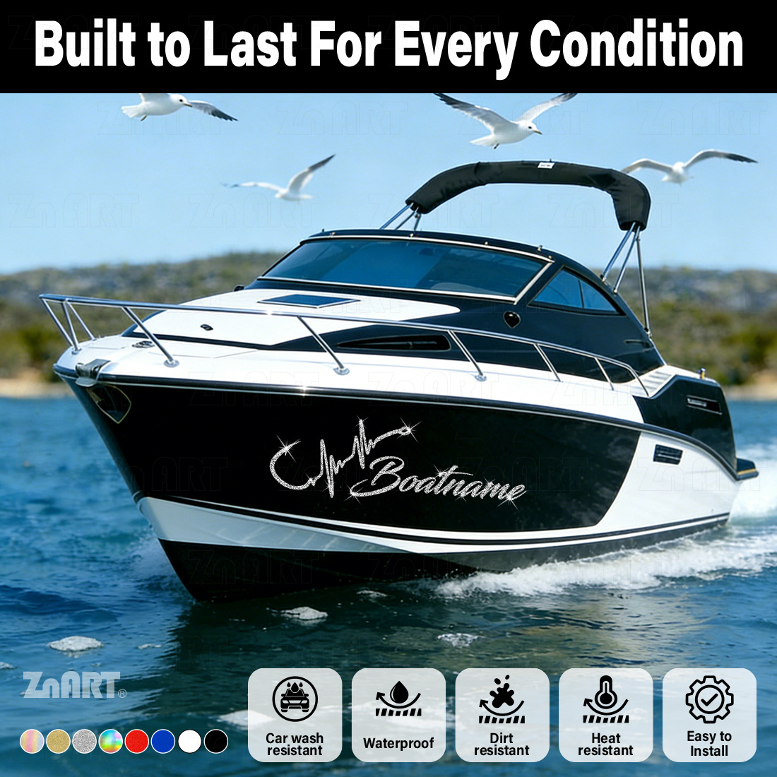 Custom Fish Hook Heartbeat Marine-Grade Reflective Boat Name Sticker