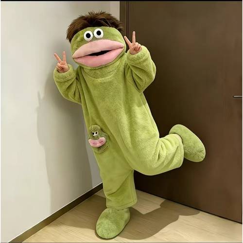 3pcs coral funny big mouthed long haired monster pajamas couple jumpsuit cartoon thick home clothes