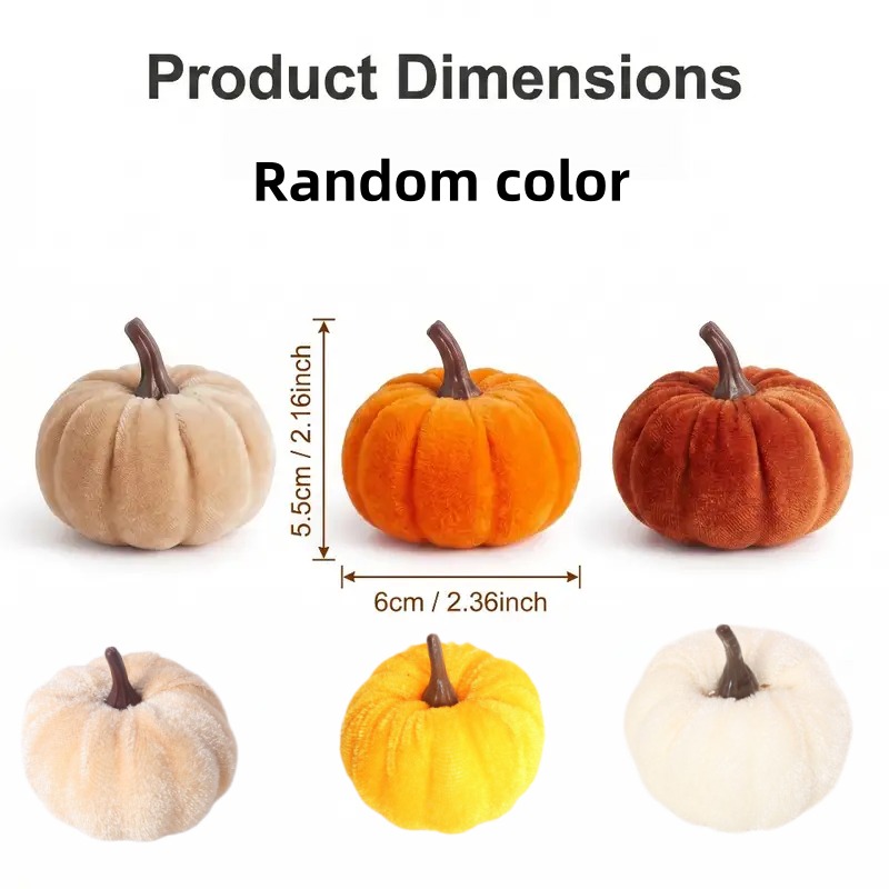 TEMU 12pcs Velvet Artificial Simulation Pumpkin Set, Random Color, Holiday Decoration Fake Pumpkins, Suitable For Living Room Scene Decoration, Room