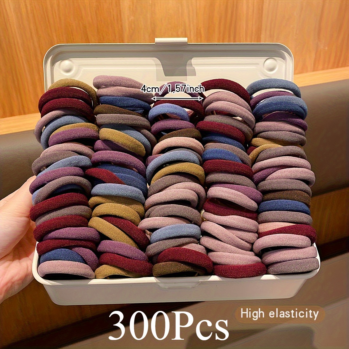 TEMU 300pcs Vintage Bohemian Jersey Hair Ties - High Seamless Hair Bands, Durable Stretchy Ponytail Holders For, Mixed Colors Ring Set