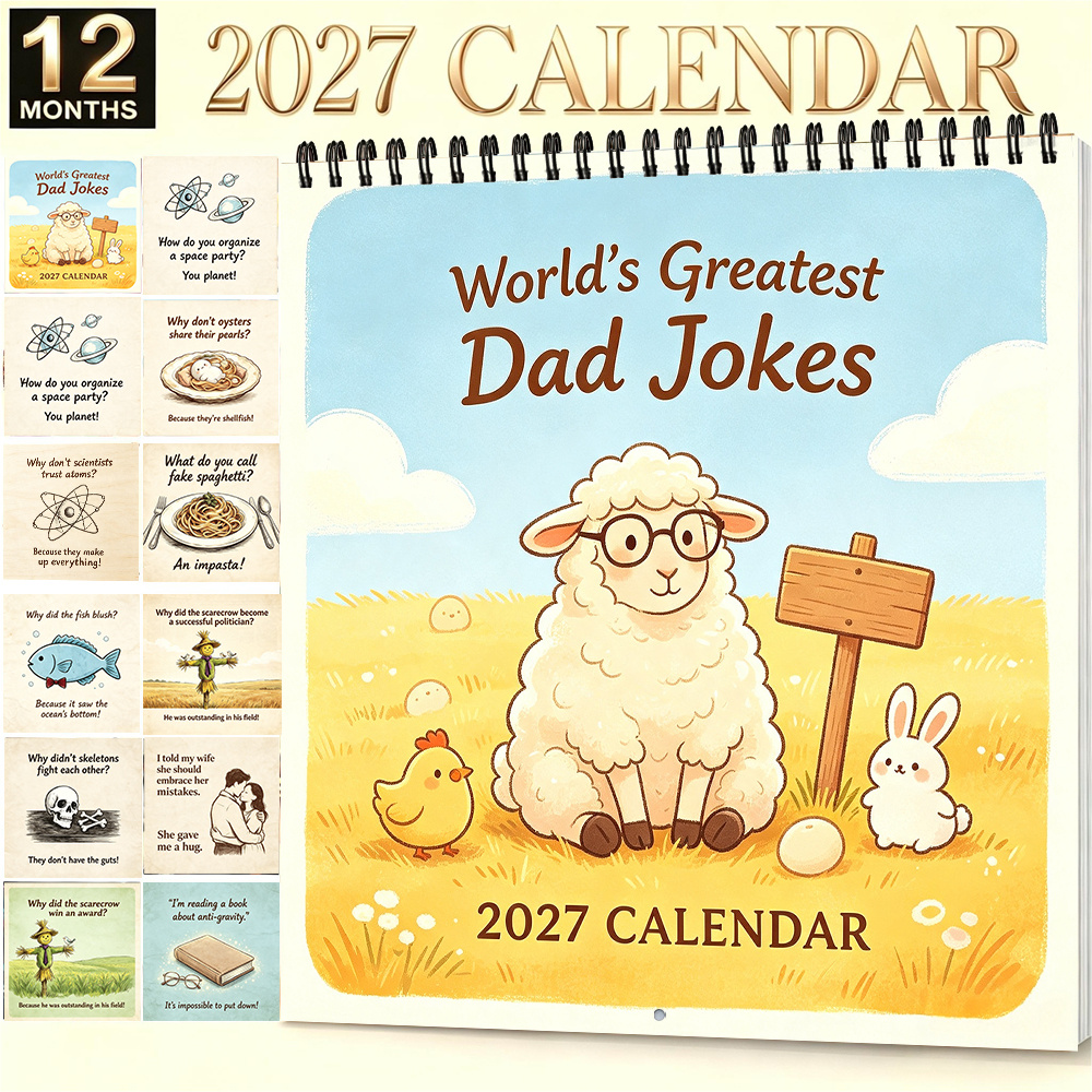 TEMU 2027 Dad Jokes Calendar - Monthly Hanging Wall Calendar With Cute Animal Puns & Funny Joke Of Suitable For Home Office Classroom Decor, Gift For