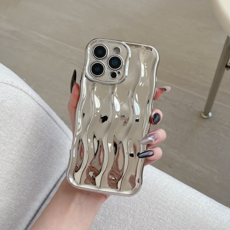 TEMU Phone Case - Trendy Electroplated Wavy Striped Phone Cover For Iphone 17 Pro Max, 16, 15, 14, And 13 With Drop Protection
