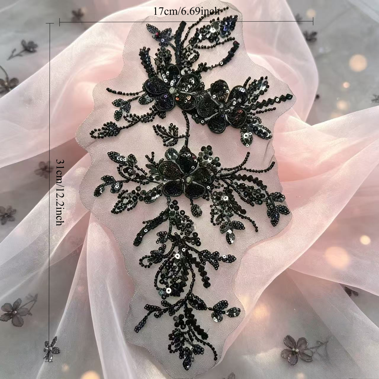 TEMU Nouvelle applique florale en dentelle à sequins et lourdes, motif floral brodé en , 2026, pour robe de mariée, vêtements Cheongsam, décorations