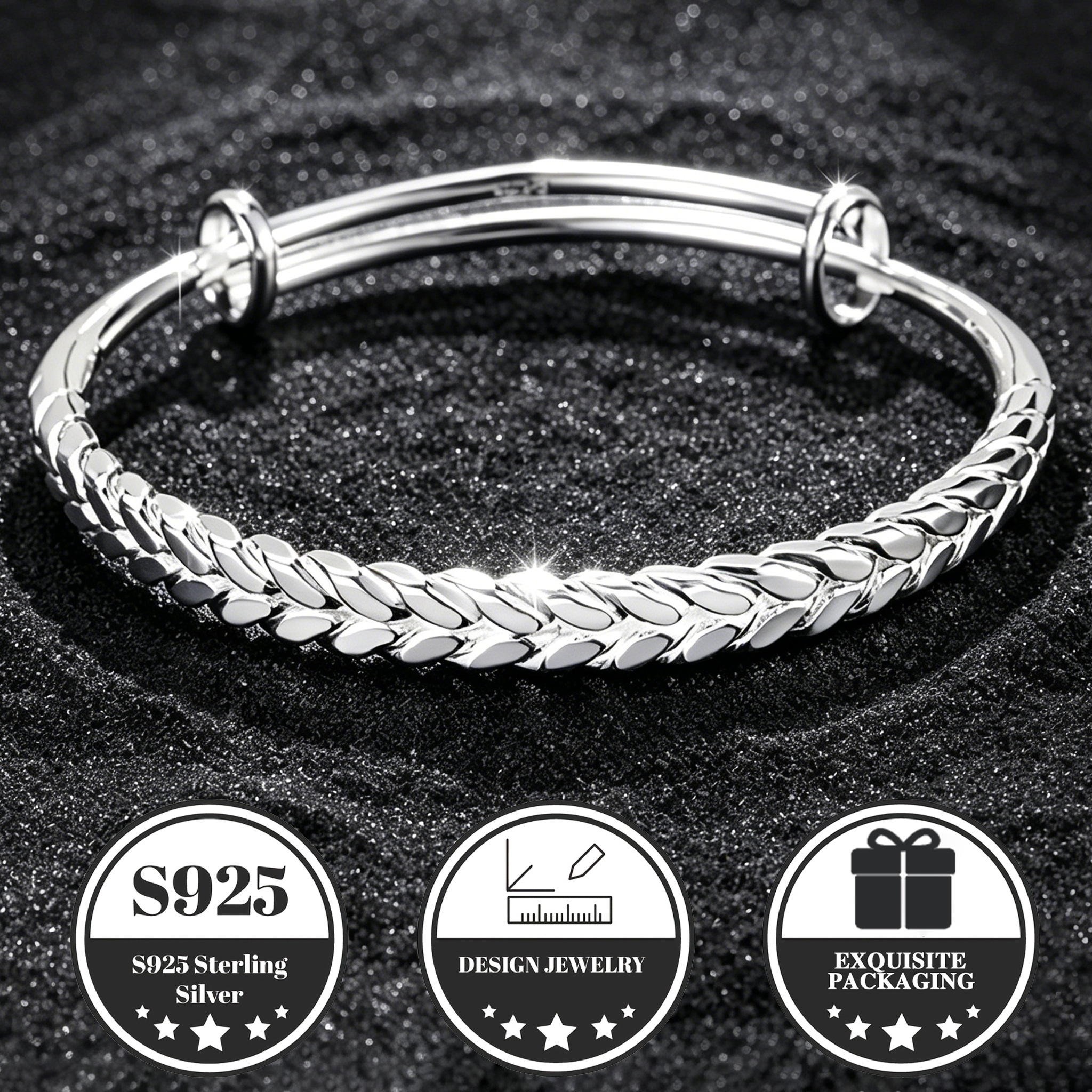Image of An Exquisite And Versatile S925 Silver Wheat Ear Design Retractable Adjustable Bracelet, Gift For On Valentine's Day, Easter, And Christmas. Suitable For Daily Commutes, Vacations, Or Parties