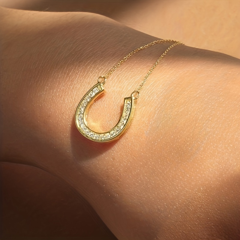 TEMU 1 Collar con colgante de moda para mujer, estilo fácil con incrustaciones de circonita sintética de U, collar con colgante para mujer, boda