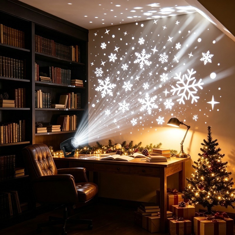 TEMU Black Square Shaped Snowflake Projection Light, Switchable Lighting Usb Plug-in Equipment, Exquisite Texture And Christmas | Series Light And